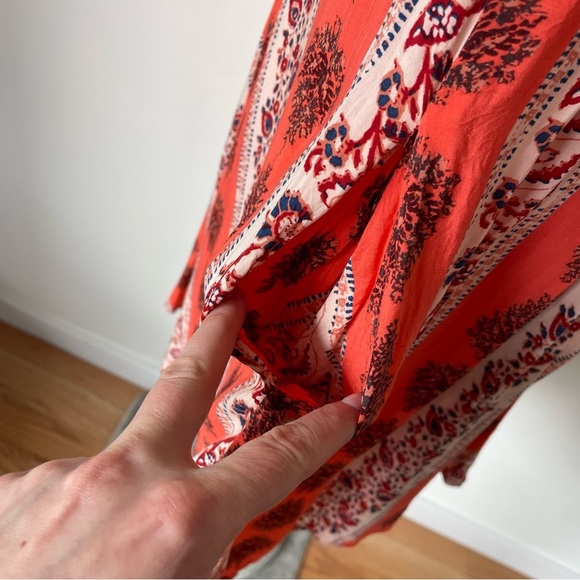 Free People Orange Multi Print Keyhole Tie Neck Sleeveless Mini Tent Dress EUC S - Picture 5 of 9